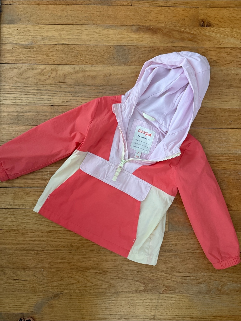 Cat & Jack Pink, Coral and Cream Colorblock Hooded Windbreaker